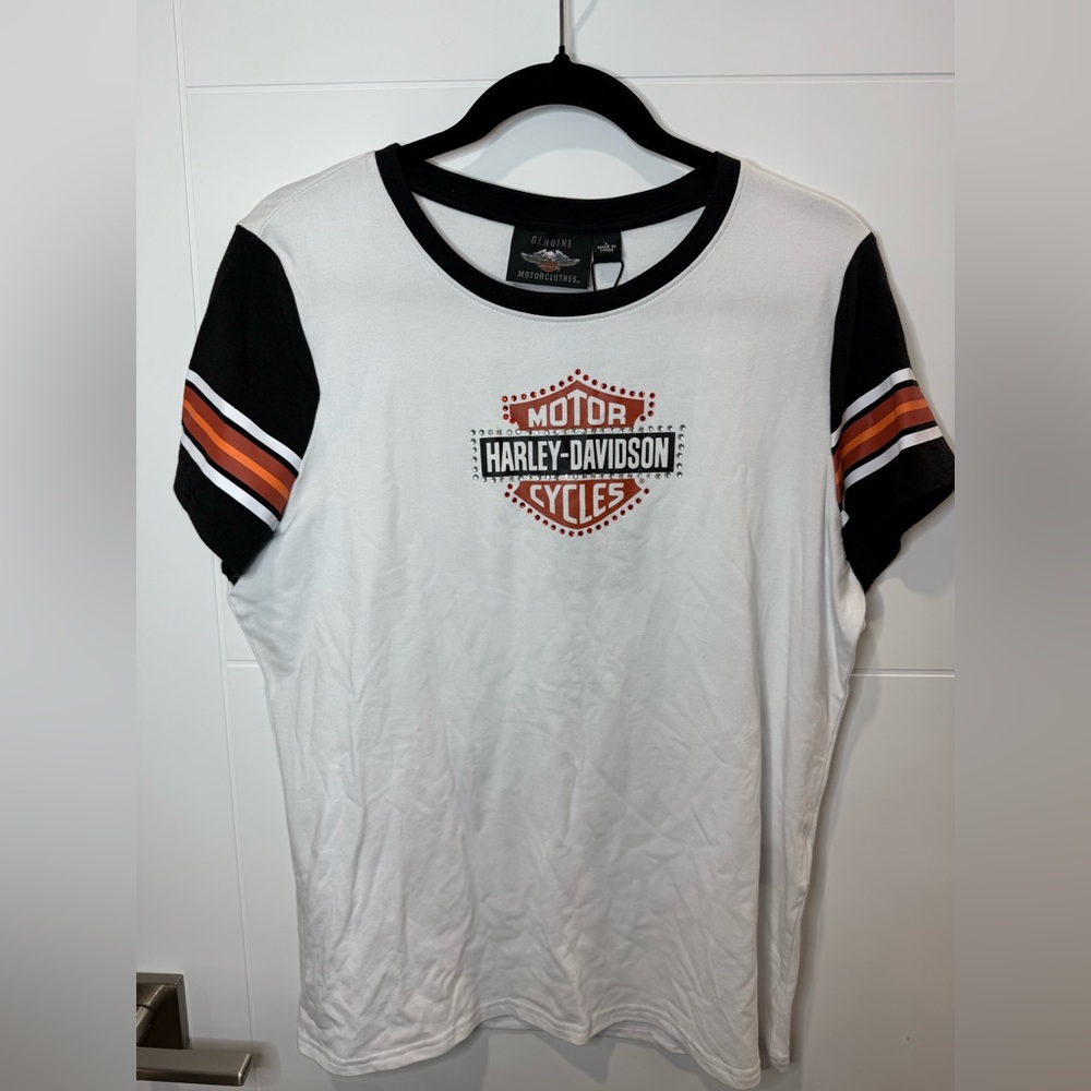Harley-Davidson‎ White and Black Tee with Orange Accents size large